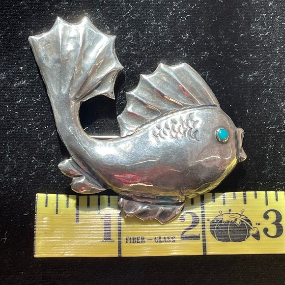 Antique Mexican signed turquoise silver sea creature brooch - Picture 2 of 7